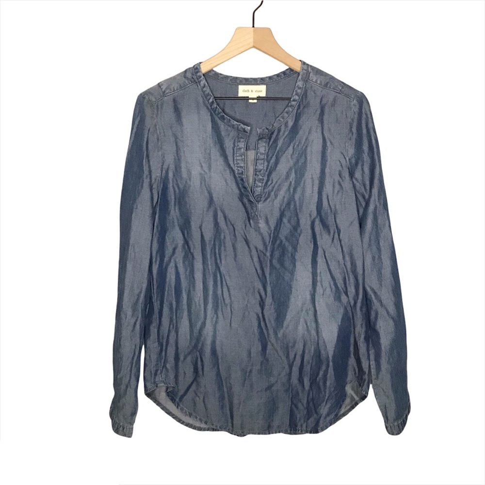 Cloth & Stone Long Sleeve Chambray Tunic Top in Blue S